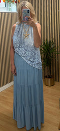 Ruffle Neck Leopard top - Blue