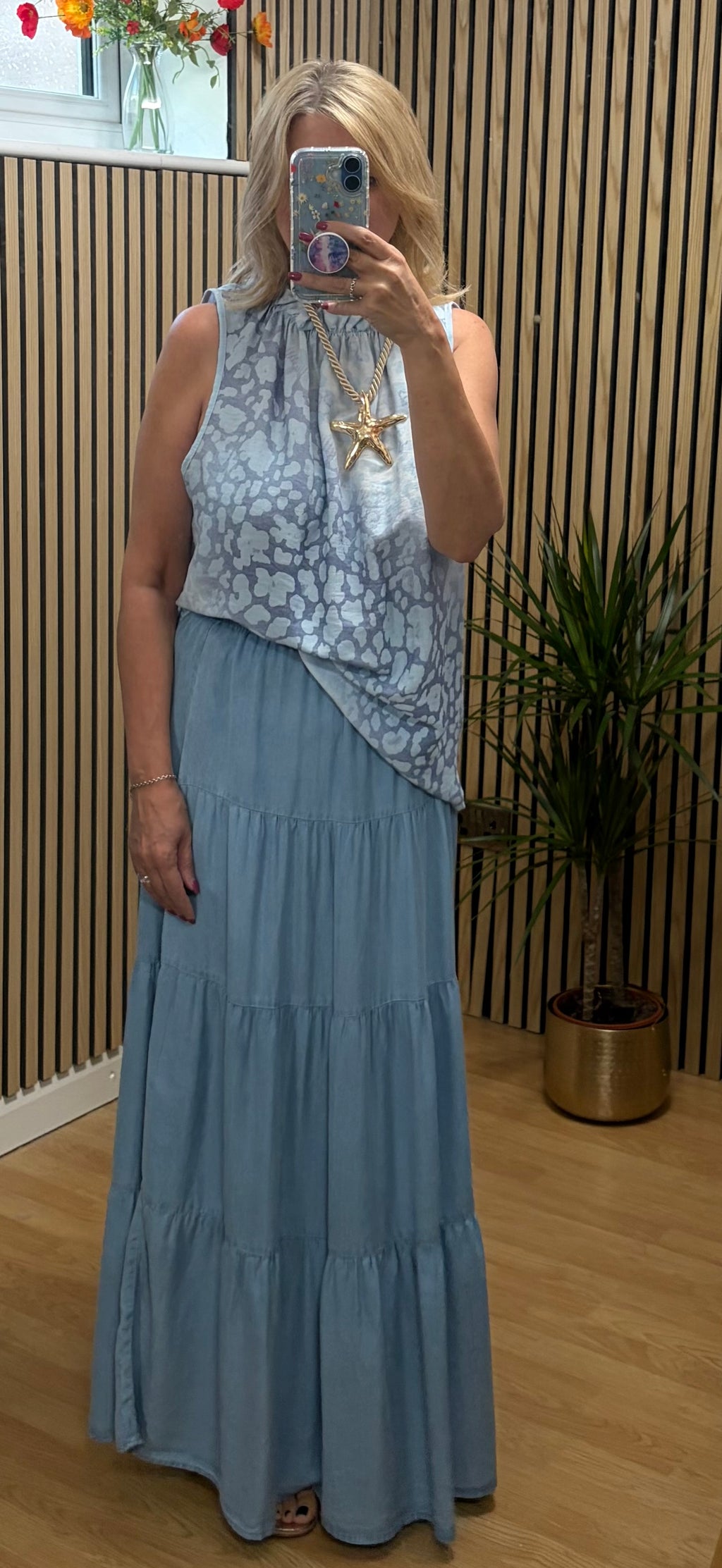 Ruffle Neck Leopard top - Blue