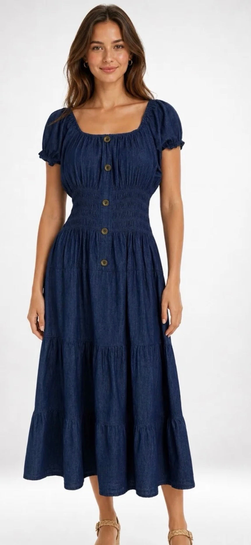 Chambray Bardot midi dress - Indigo