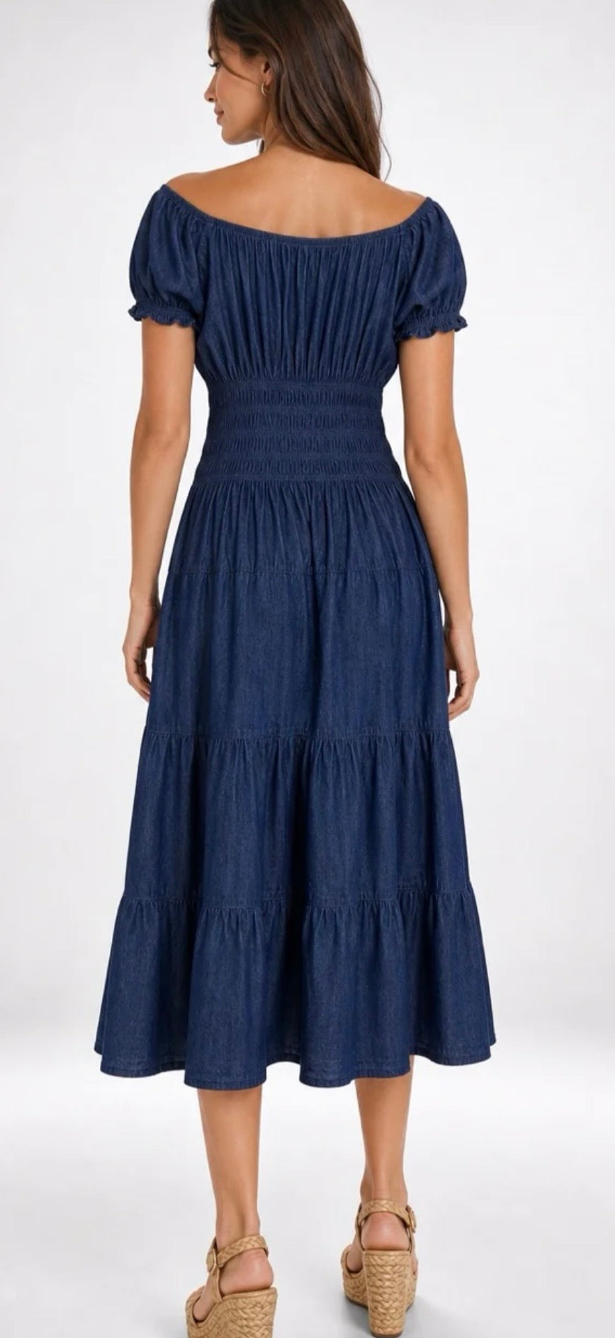 Chambray Bardot midi dress - Indigo