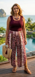 Printed Split Leg Trousers - Plum