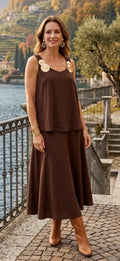 Oversized Gold Disc Cami Top - Brown
