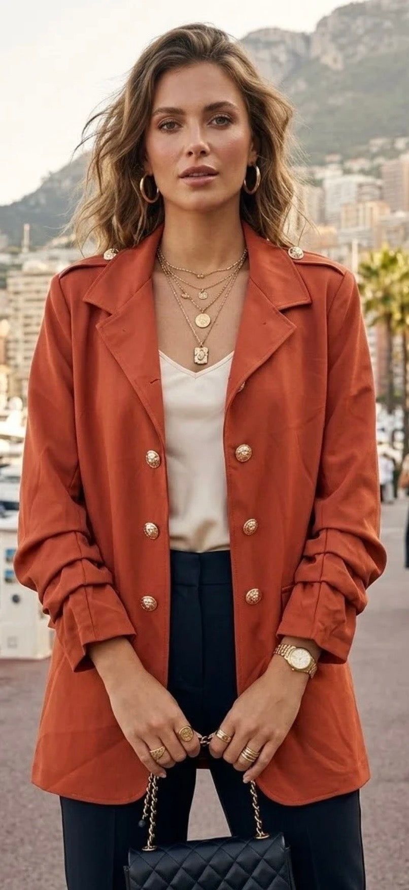 Ruched Sleeve Jacket - Rust