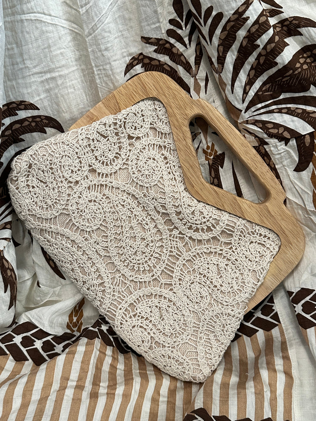 Crochet Clutch Bag with wooden handle