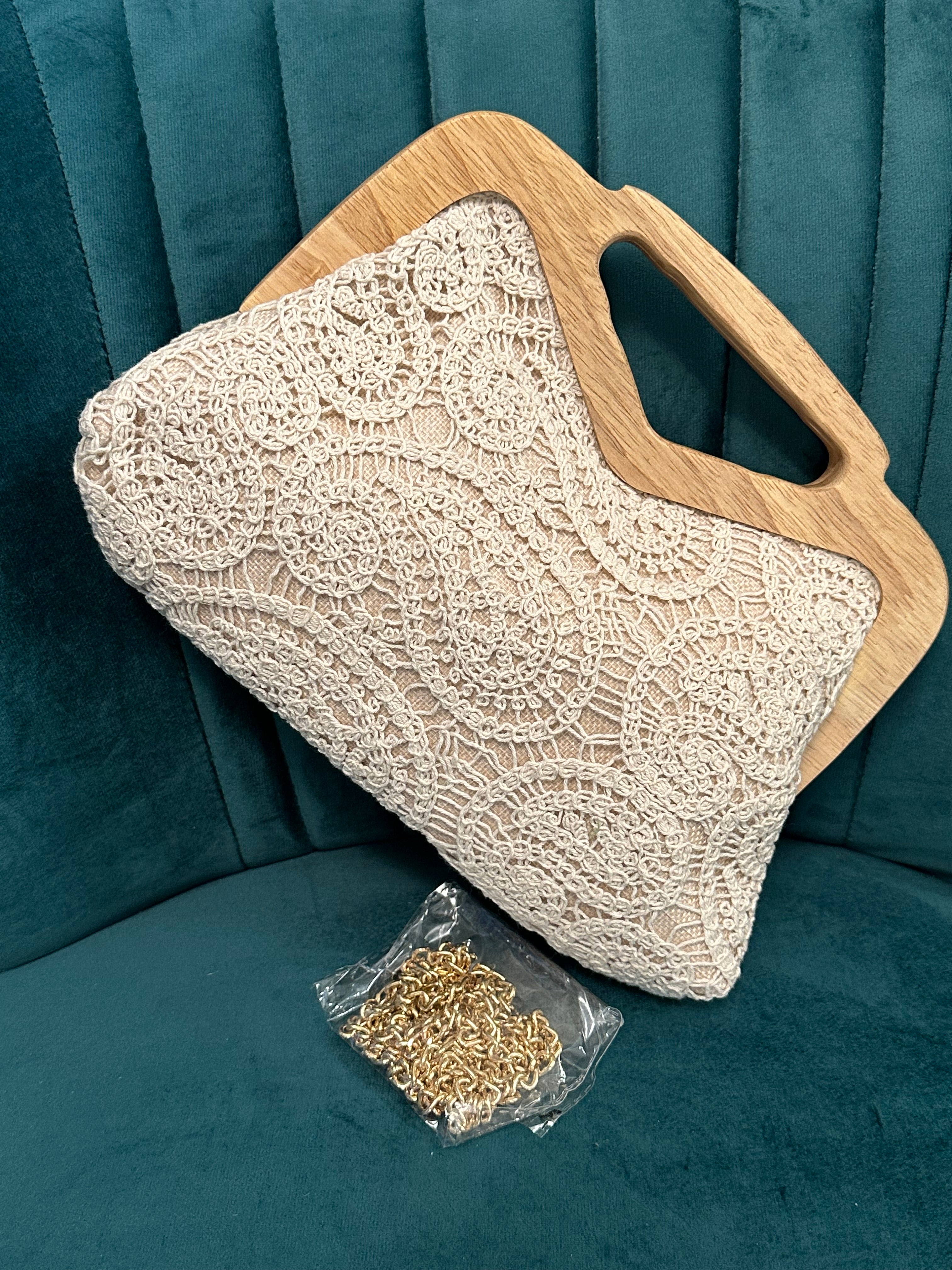 Crochet Clutch Bag with wooden handle