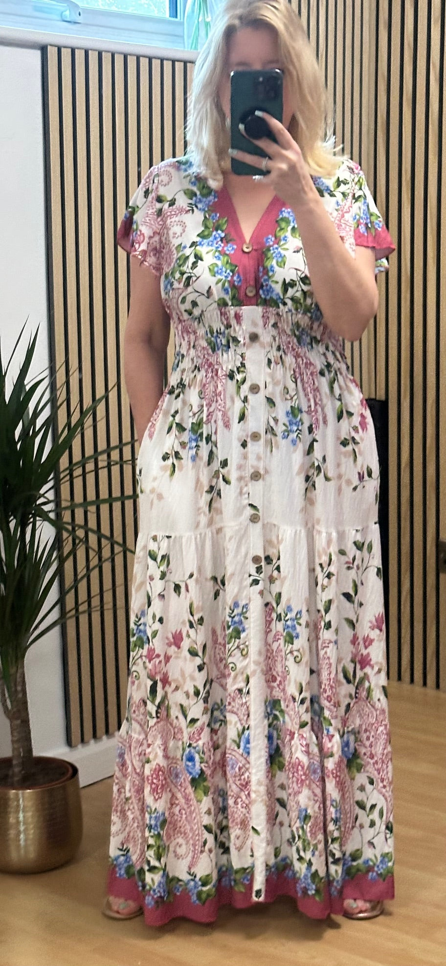 Natalie V Neck button dress - Pink