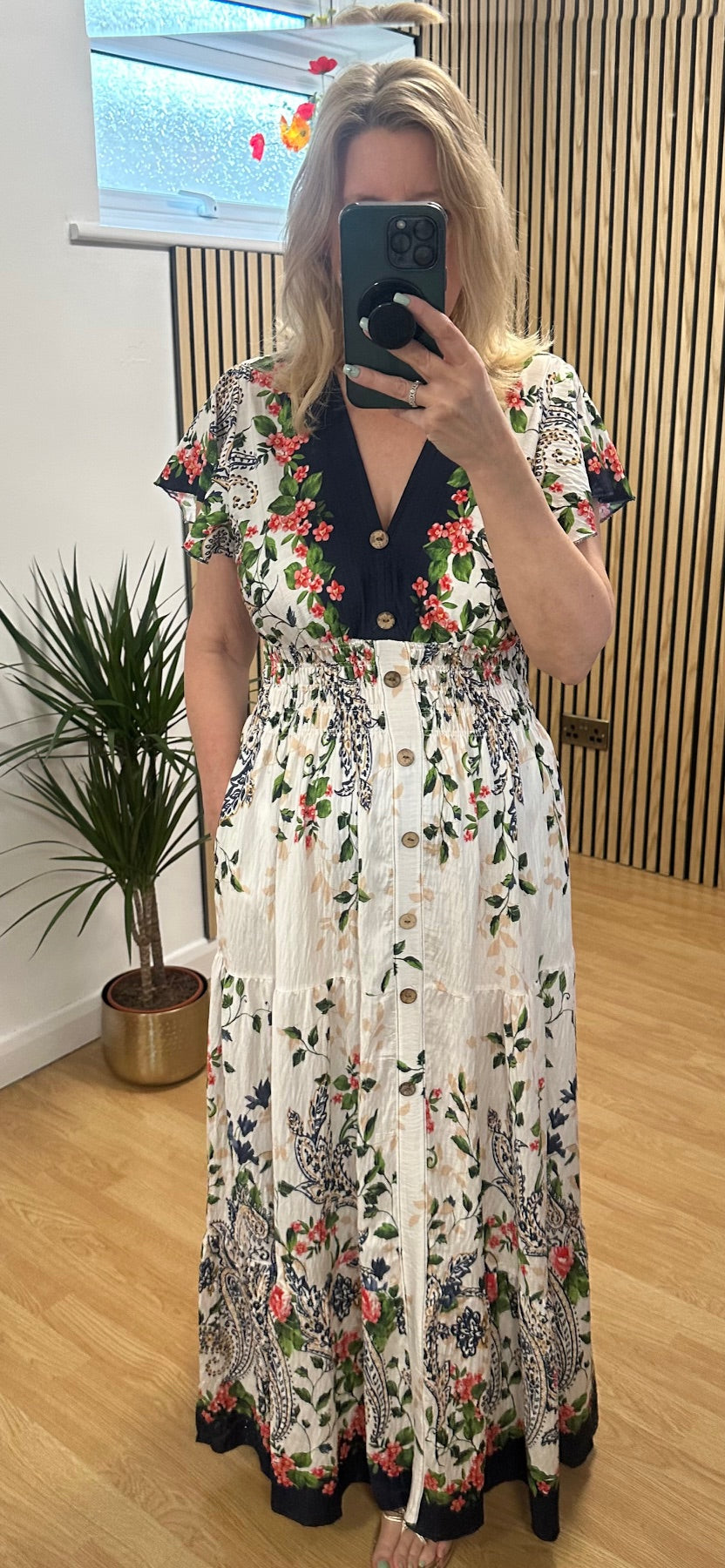 Natalie V Neck button dress - Navy