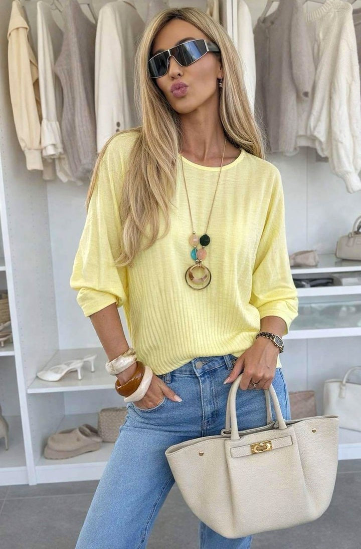 Kyle Pleated Top with necklace - Lemon