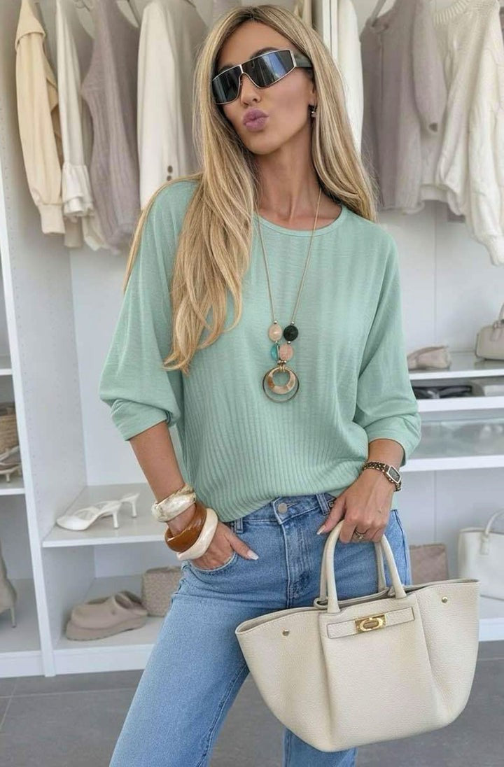 Kyle Pleated Top with necklace - Sage