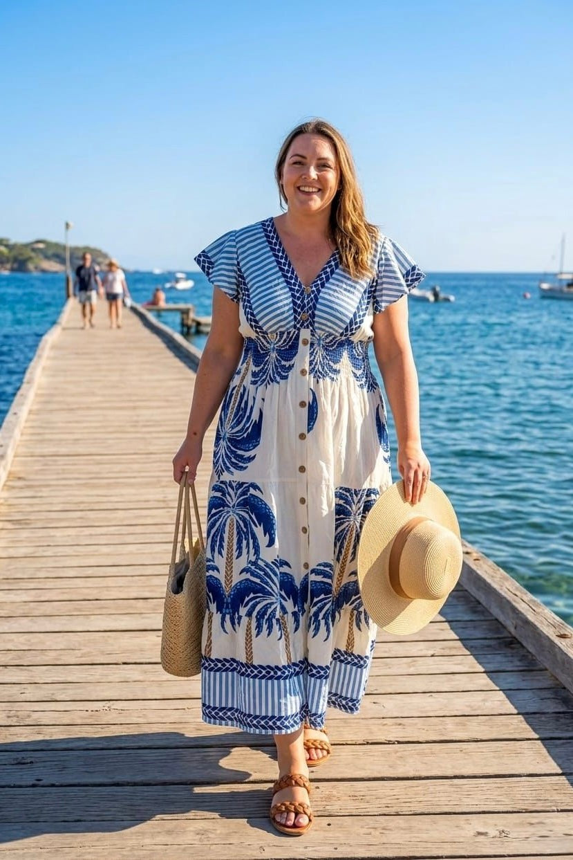 Lexi palm tree print maxi dress - Blue