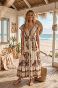 Lexi palm tree print maxi dress- Brown