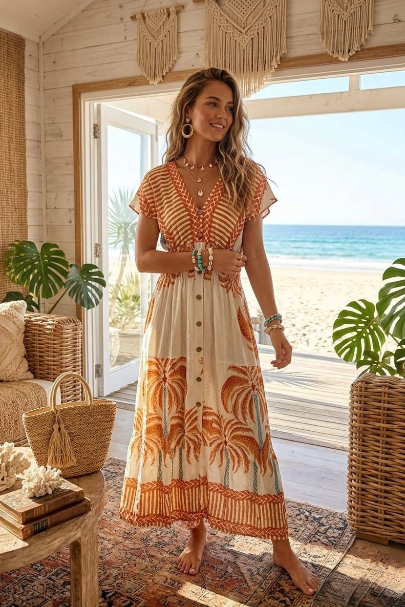 Lexi palm tree print maxi dress - Orange