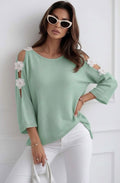 Melanie Cold Shoulder Open Knit Top - Sage