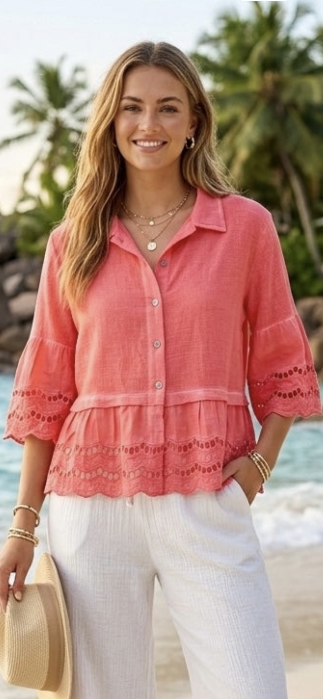 Sharon broderie anglaise shirt - Coral
