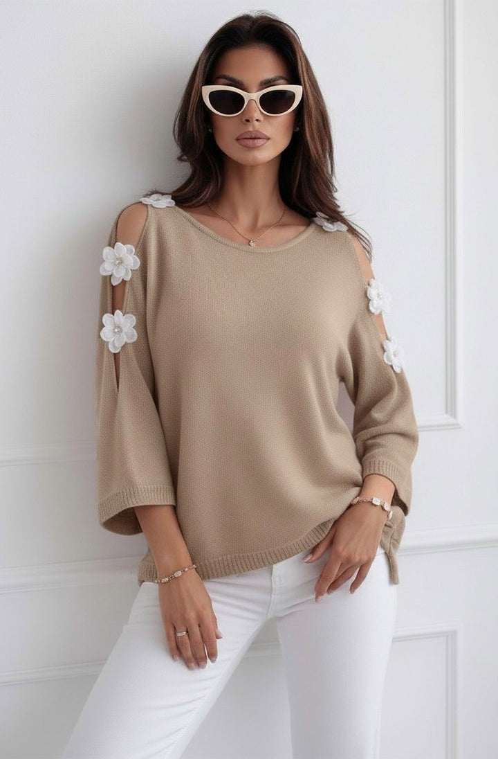 Melanie Cold Shoulder Top - Stone