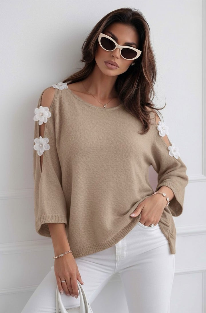 Melanie Cold Shoulder Top - Stone
