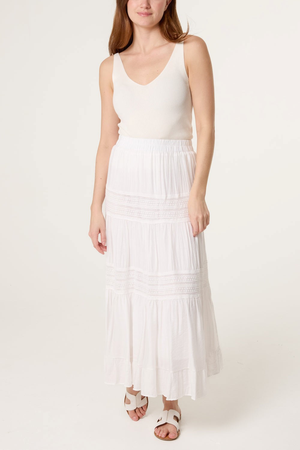 White tiered maxi skirt