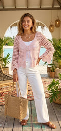 Boho Crochet Lace cardigan - Baby pink