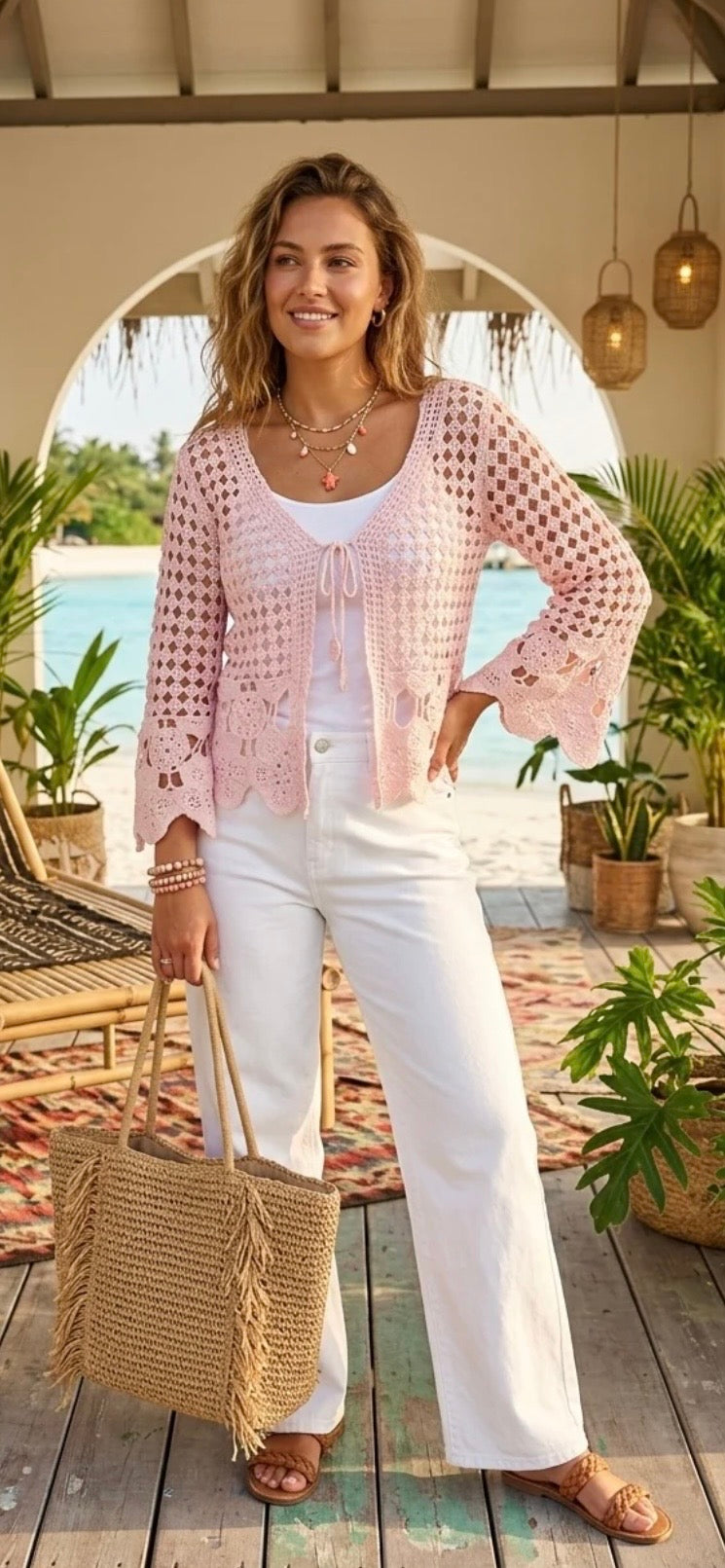 Boho Crochet Lace cardigan - Baby pink