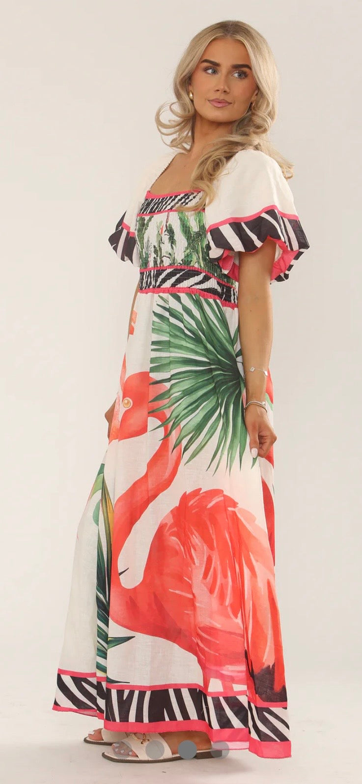 Flamingo Bardot dress
