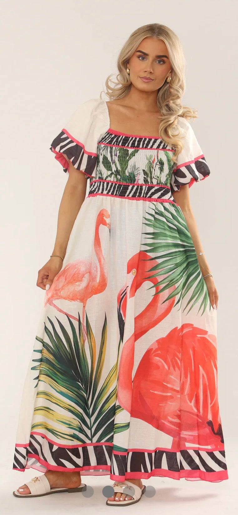 Flamingo Bardot dress