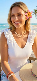 Ruffle shoulder V Neck vest top - White