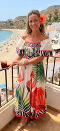 Flamingo Bardot dress