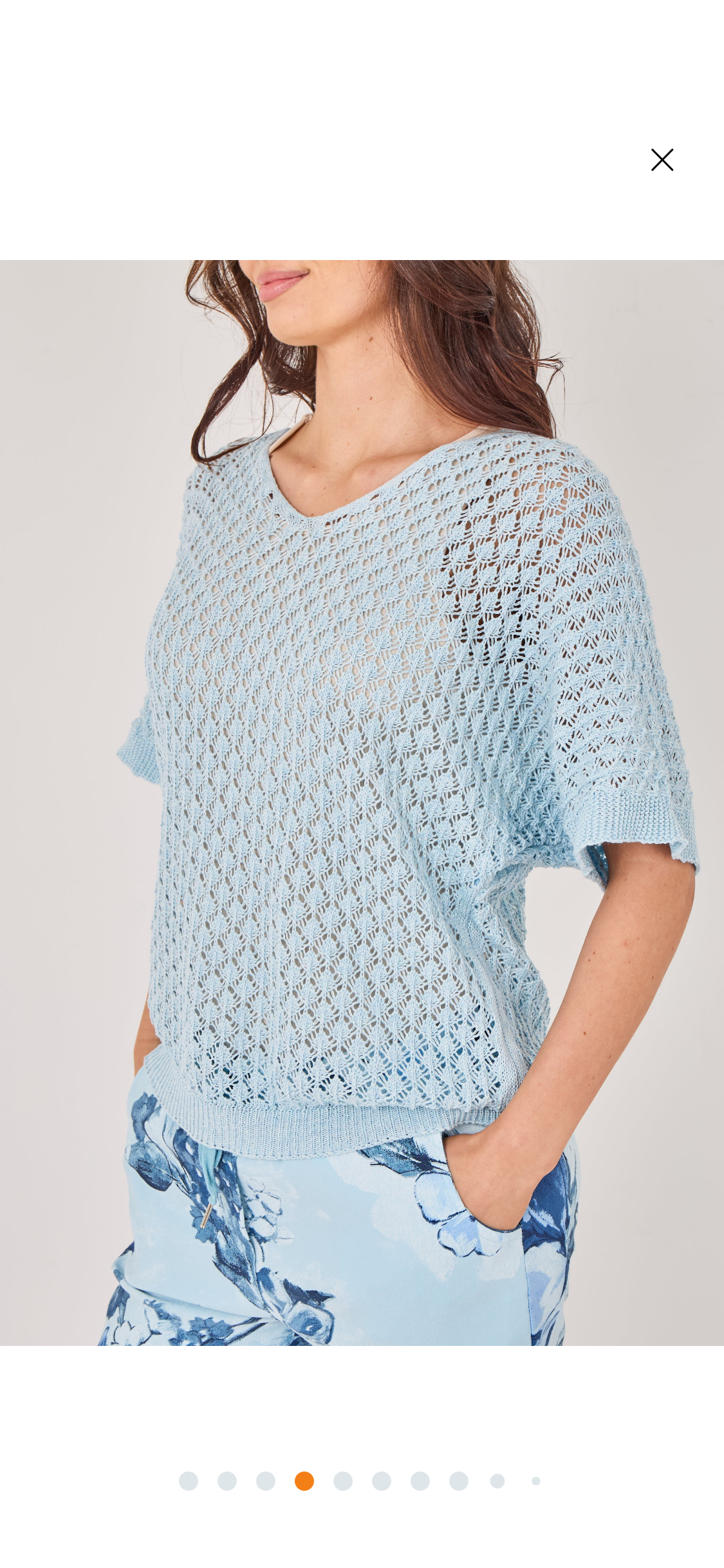 V Neck crochet short sleeve top - Baby Blue