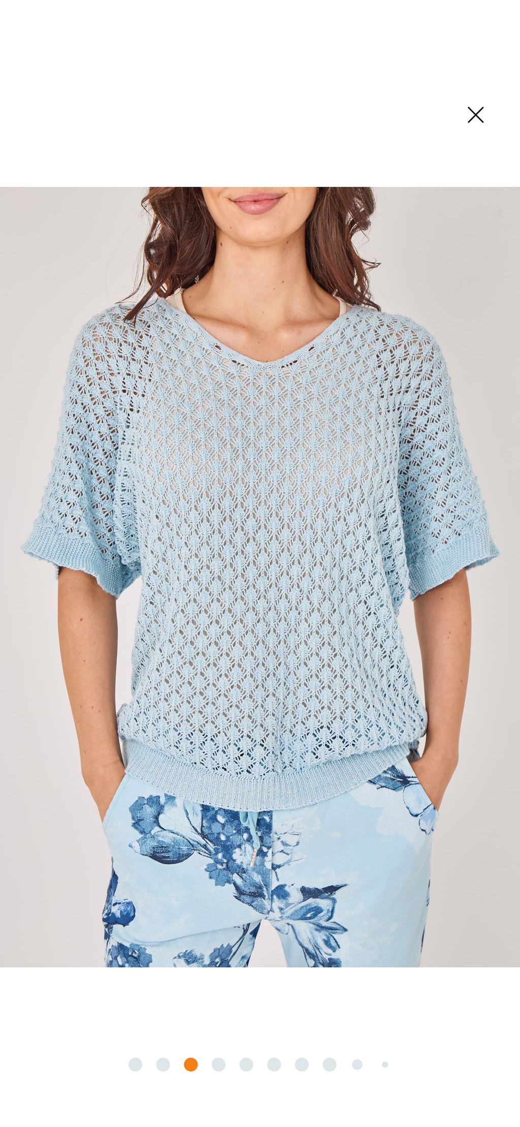 V Neck crochet short sleeve top - Baby Blue